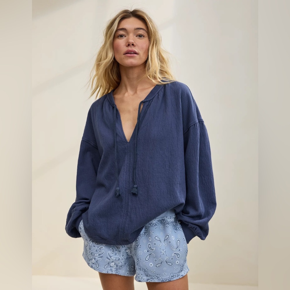 Aerie Easy Street Sweatshirt Premium cotton Navy Blue MEDIUM
